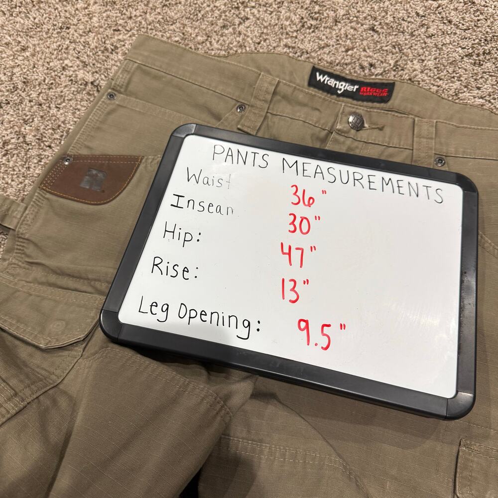 Men's Tan Wrangler Riggs Double Knee Canvas Ripstop Cargo Carpenter Pants 36x30 - Picture 10 of 10
